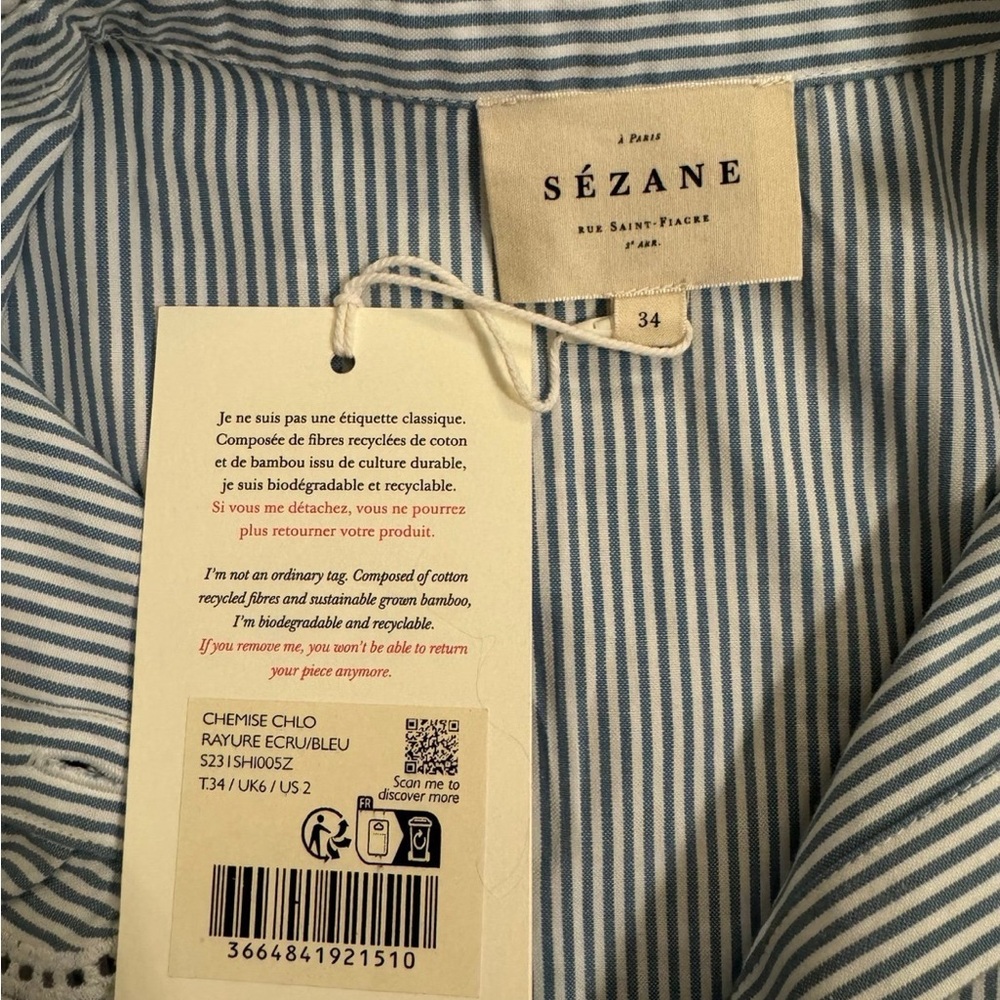 Sézane Chlo ecru/blue stripes NWT size 34